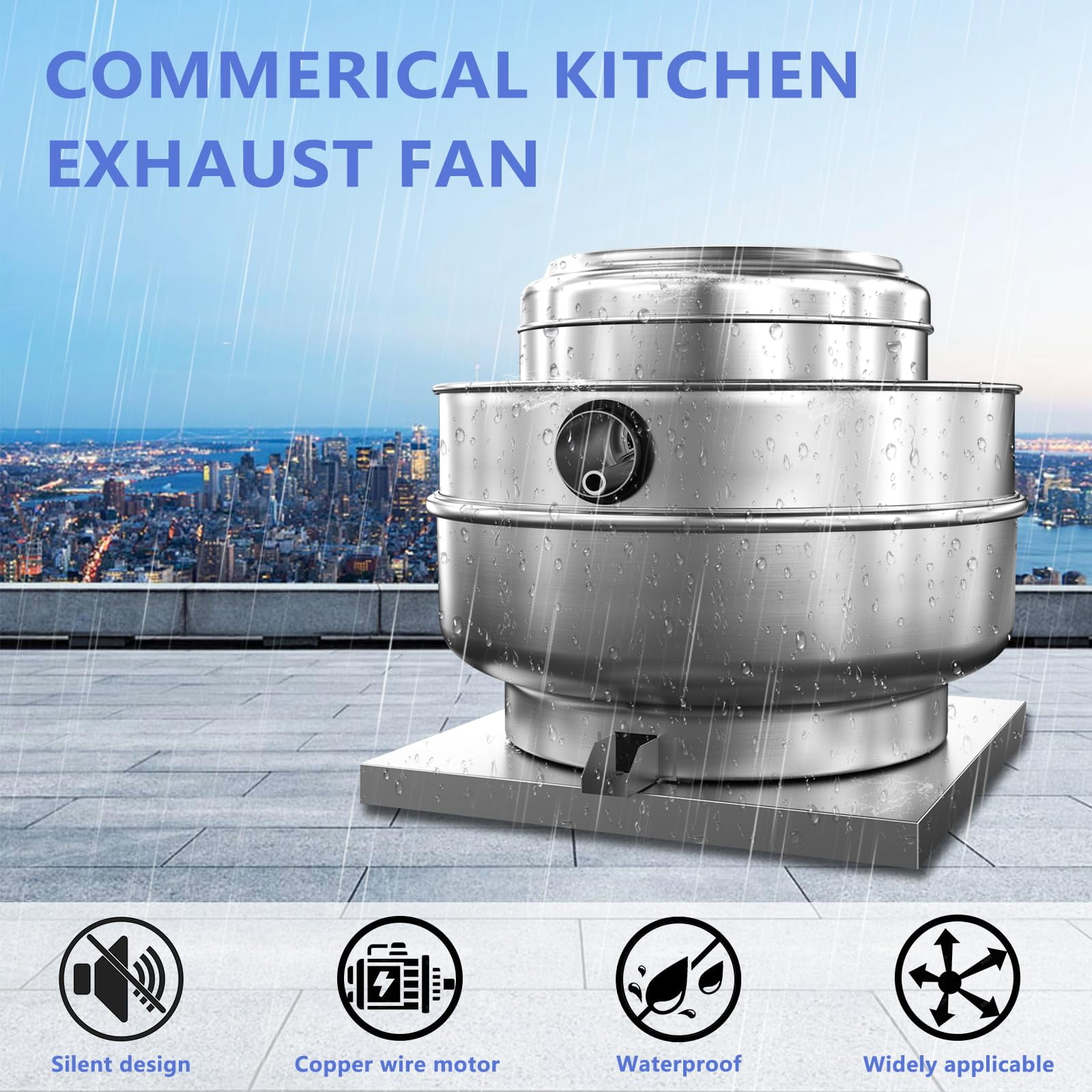 CKSFAN 3500CFM Restaurant Exhaust Fan - 1HP High-Speed Direct Drive, 110V Grease Rated Hood Fan for Food Trucks & Kitchens