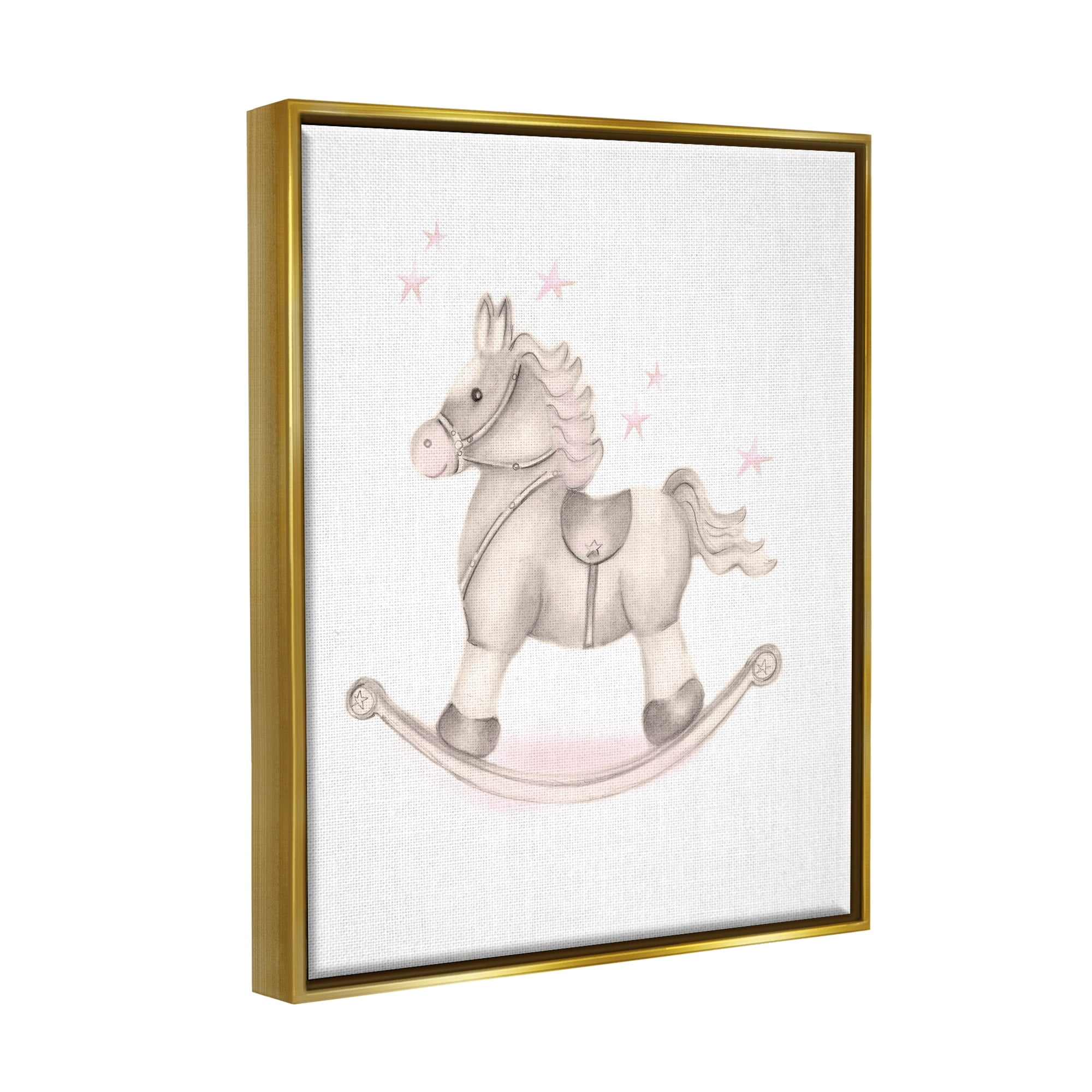 Stupell Industries Pink Rocking Horse Kids Nursery Toy Illustration Graphic Art Metallic Gold Floating Framed Canvas Print Wall Art, Design by Studio Q