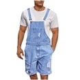 thumbnail image 4 of Fewfanhot Mens Denim Shorts Bib Overall Jean Romper Casual Loose Fit Ripped Knee and Frayed Hem, Chest Pocket with Adjustable Straps Jumpersuit, 4 of 7