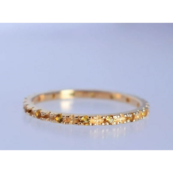 Yellow Citrine Stackable Eternity Wedding Band Ring Delicate Minimalist Ring 925 Sterling Silver Rose Gold Plated Gemstone Jewelry For Women Gift