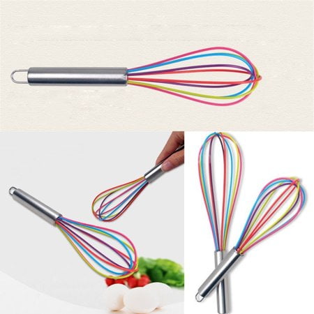 

Stainless Steel Hand Shank 5 Wires Silicone Eggs Whisk Kitchen Mixer Egg Beater Kitchen Utensils for Blending Whisking Beating & Stirring