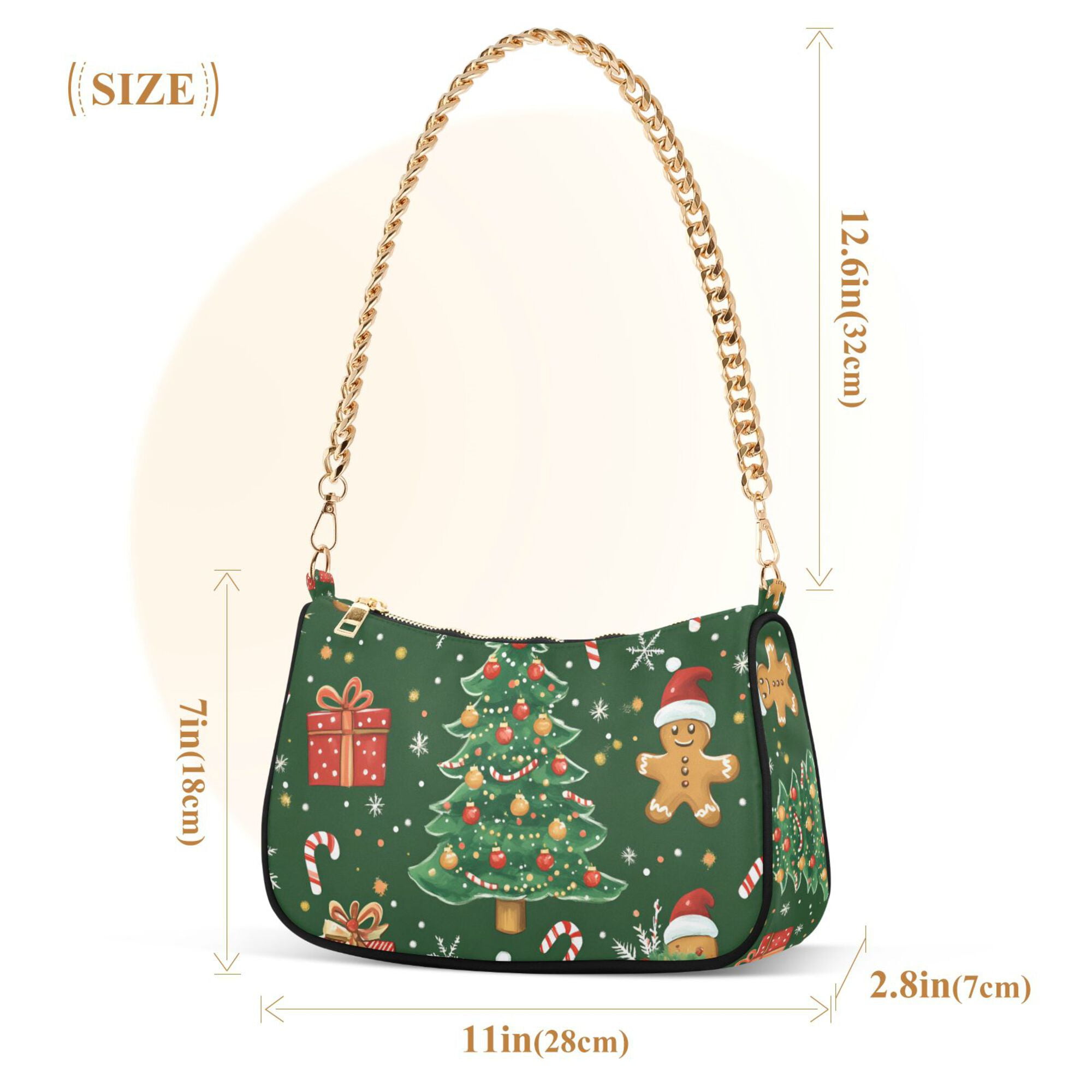 FORMRS Womens Shoulder Bag with Chain Strap Clutch Purse Cute Tote Handbag, Christmas Tree