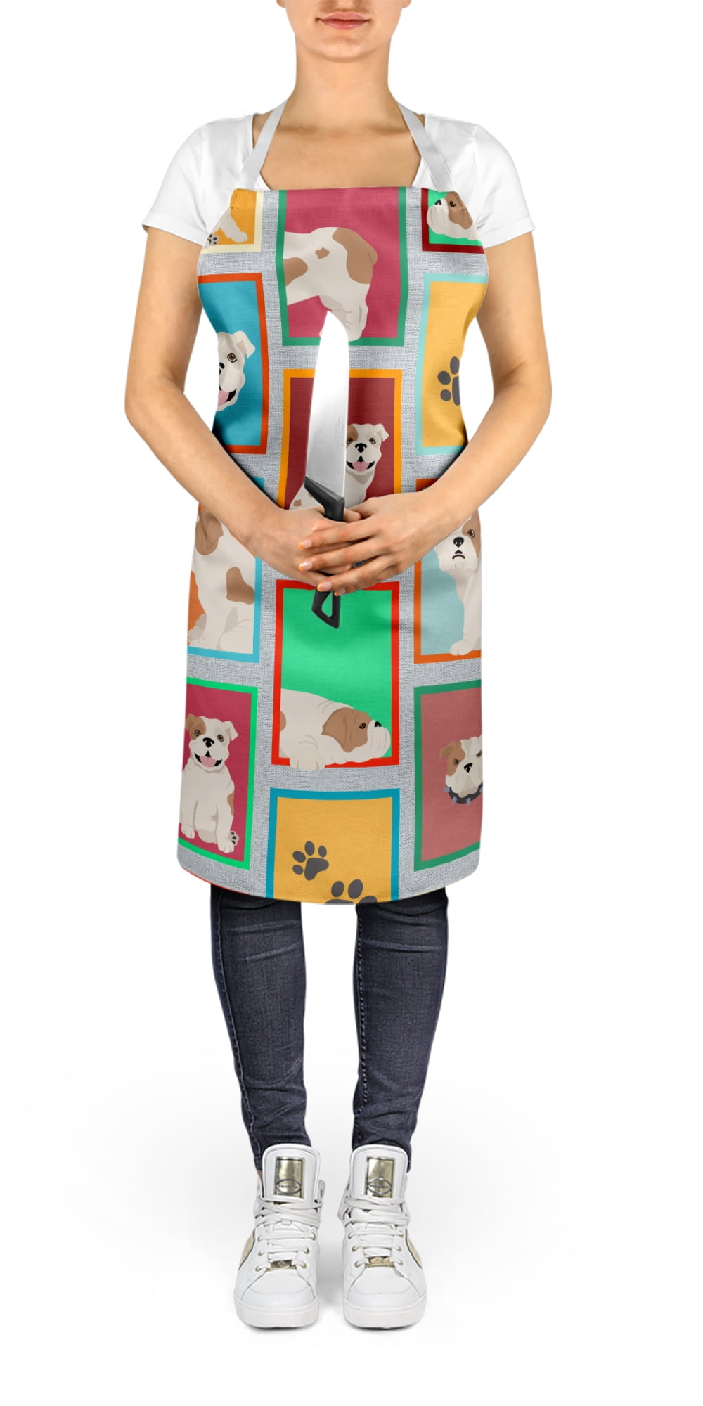 Lots of Piebald English Bulldog Apron 27 in x 30 in