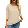thumbnail image 4 of GEWSEY 3/4 Length Sleeve Womens Tops Casual Loose Fit Crewneck T Shirts Cute Solid Three Quarter Length Tunic Tops (Light Yellow, XL), 4 of 6