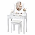 thumbnail image 3 of Makeup Vanity Table Set with 360° Rotatable Oval Mirror, 5 Drawers, Dressing Table with Padded Stool for Bedroom,White, 3 of 8