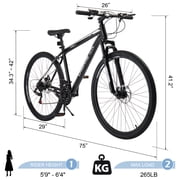 UBesGoo 29in Mountain Bike for Adult, 21 Speed MTB Bicycle for Men/Women, Dual Disc Brakes, Carbon Steel Frame, Black