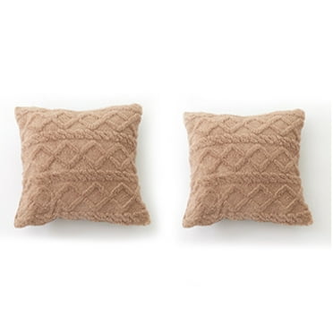 AUQ 2Pcs Soft Plush Faux Wool Pillow Cover,Geometric Pattern Decorative Cushion Cover for Couch and Bed,19.7×19.7 Inches, Khaki
