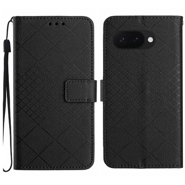 Flip Wallet Case for Google Pixel 9A with Kickstand & Wrist Strap, Shockproof TPU Inner Black