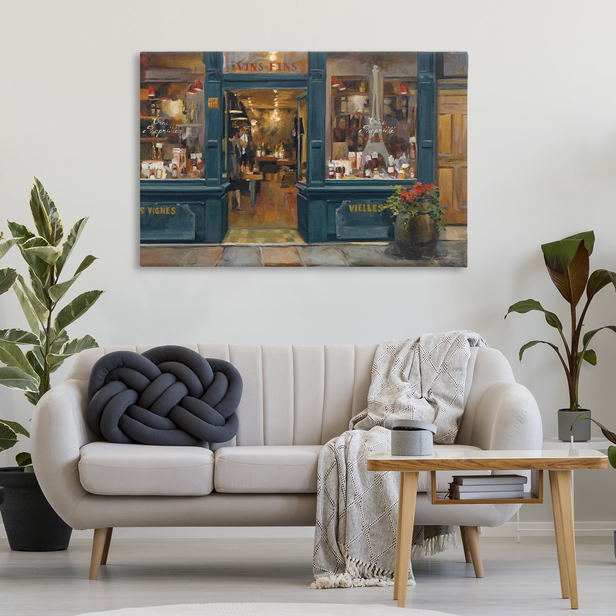 Stupell Industries Parisian Wine Shop Buildings & Architecture Painting Wrapped Canvas Art Print Wall Art, 45 x 30