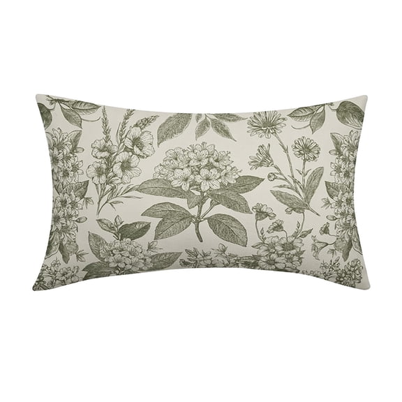 Floral Lumbar Pillow Cover Soft Decorative Throw Cushion Case with Hidden Zipper for Sofa Couch Bedroom 20x12 Inch