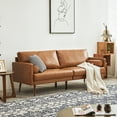 thumbnail image 5 of Vonanda Faux Leather Sofa Couch, Mid-Century 73 inch 3-Seater Sofa with 2 Bolster Pillows and Hand-Stitched Cushion for Living Room, Caramel, 5 of 10