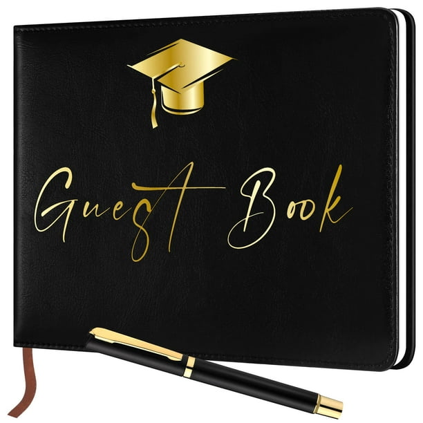 Libro de visitas de graduación Frienda 2025 de piel con bolígrafo (negro)