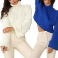 thumbnail image 2 of Short turtleneck sweater women's knitted pullover long-sleeved top autumn and winter warm sweater women's soft sweater new style-Blue-M, 2 of 7