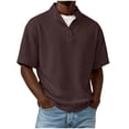 thumbnail image 2 of Blusas y camisas de manga corta y cuello redondo para hombre, de pana, color liso, informales, a la moda, con medio botón, cuello alto, manga corta, de poliéster., 2 of 6