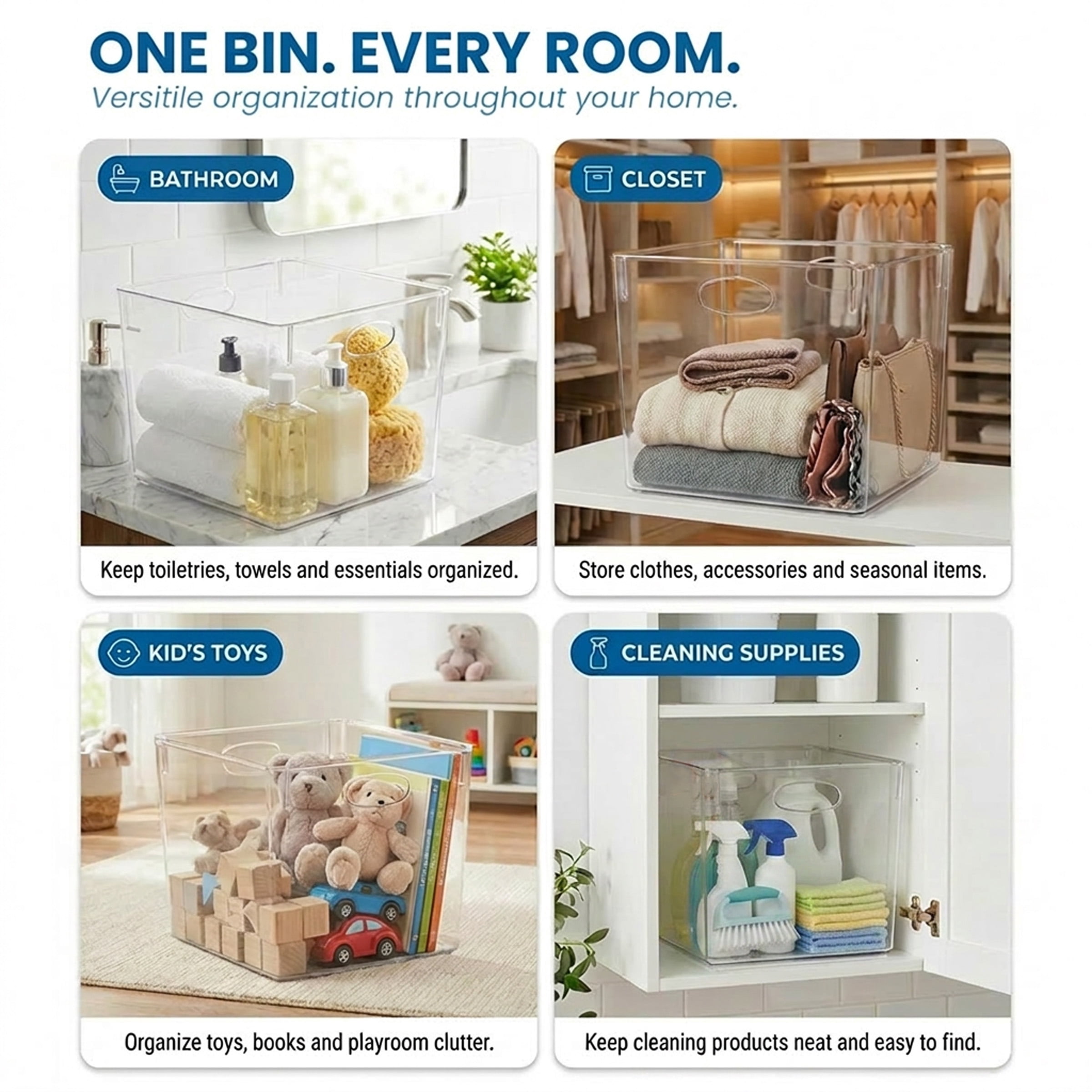 Sorbus 4-Pack Clear Stackable Storage Bins with Handles, BPA-Free Extra Large Square Organizers