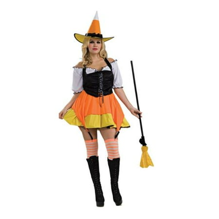 - Candy Corn Witch Sexy Dress + Hat Adult Womens Plus Halloween Costume