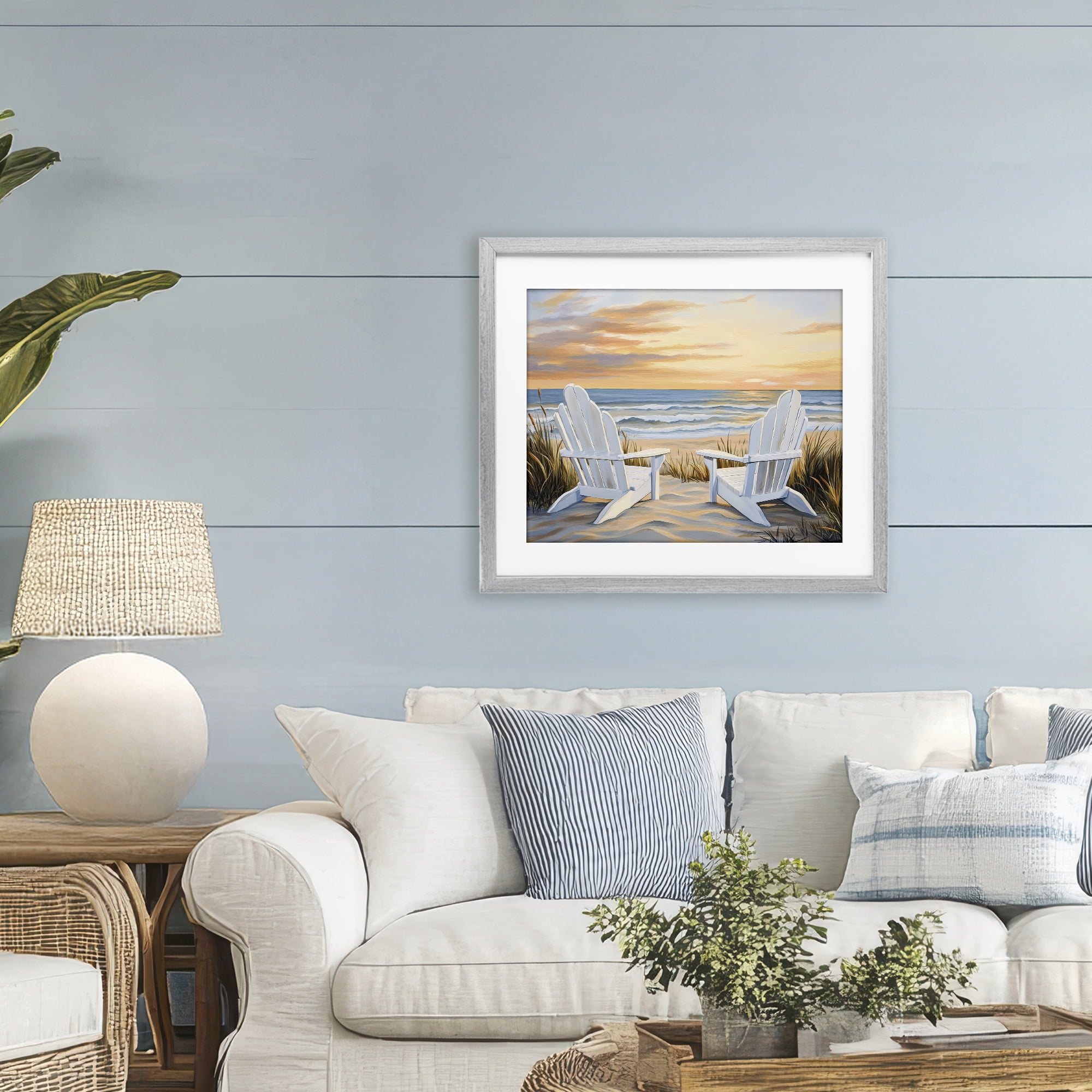 Stupell Industries Wave Watching Spot at Sunset Gray Framed Print Under Glass, design by Petal Prints Design