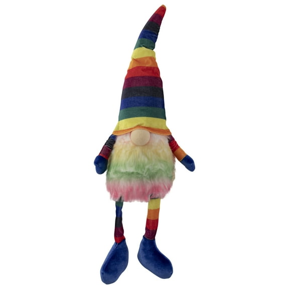 Northlight 20" Bright Striped Rainbow Springtime Gnome with Dangling Legs