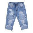 thumbnail image 2 of Lady Large Hole Destroyed Ripped Shorts Denim Hot Pants Jeans L Light blue, 2 of 8