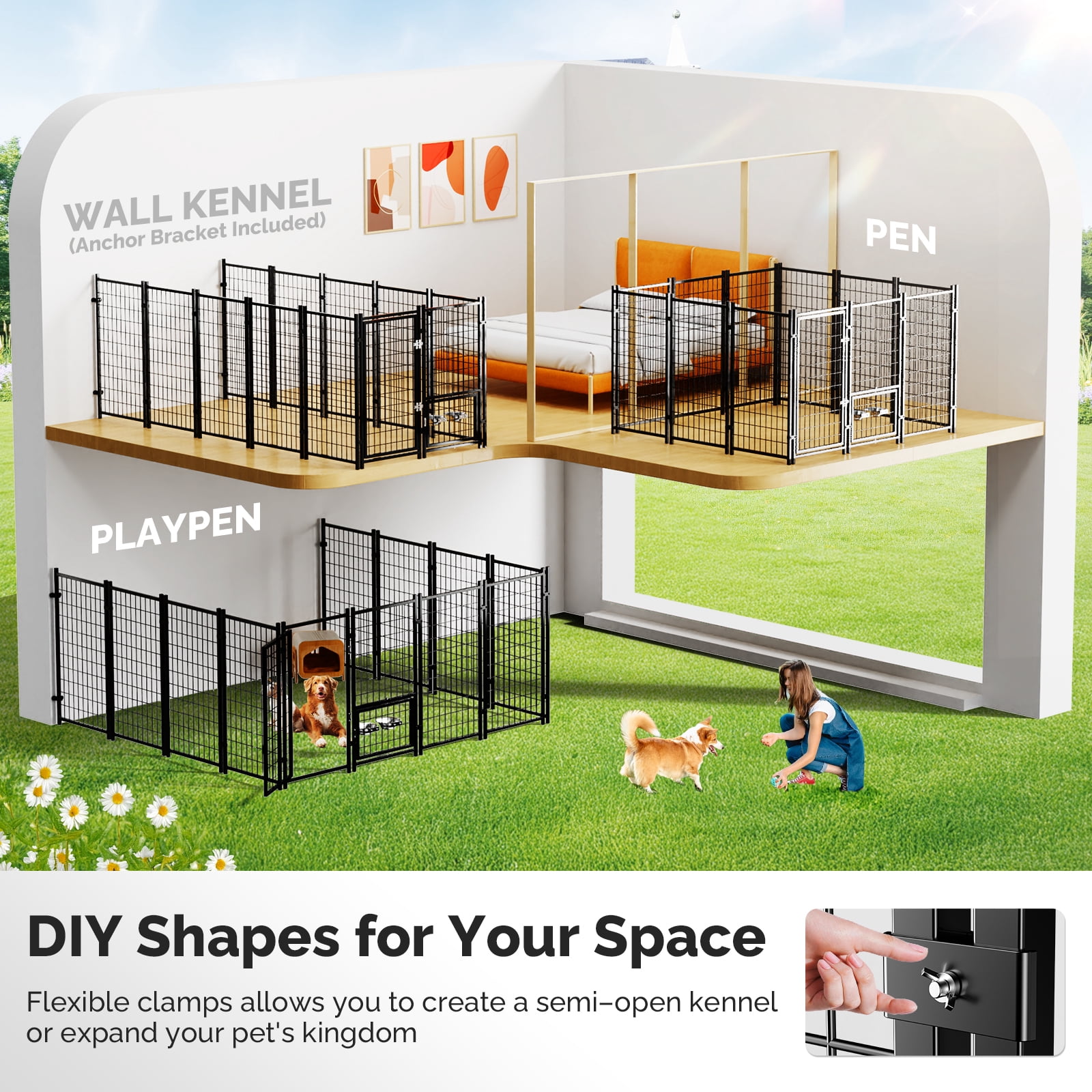 Sino Luban Outdoor Dog Kennel, Dog Run for Outdoor, Large Dog Pens Cage with Roof Waterproof for Large to Medium Dog Outside 8ft x 4ft x 6ft