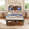 thumbnail image 6 of Fairy Twin Bed Frame with Bookcase Headboard, LED Light Strip & Charging Station, Platform Bed with 2 Storage Drawers, Rustic Brown, 6 of 8