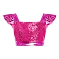 thumbnail image 4 of iiniim Girls Metallic Hip Hop Dance Tops Square Collar Ruffle Sleeve Ballet Shiny Jazz Performance Dancewear Hot Pink 14, 4 of 7