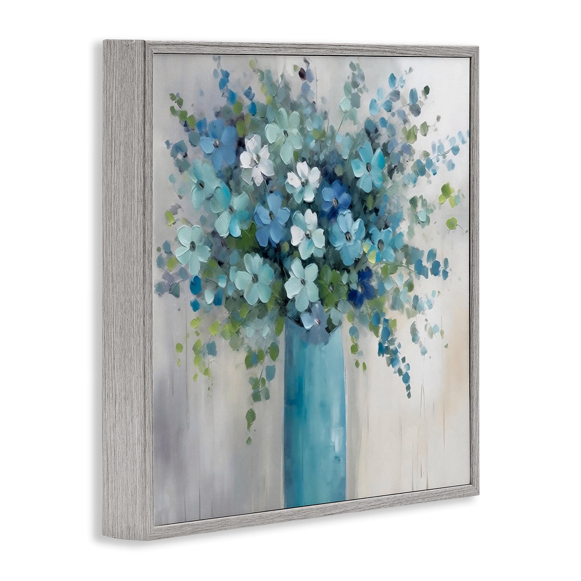 Stupell Industries Indigo Bouquet in Blue Vase Gray Framed Giclee Art, design by Creative Studio