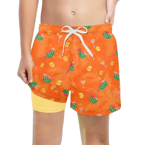 Lullu Boys Beach Swimming Trunks with Compression Liner Quick-Dry Board Shorts, Sizes 5-16