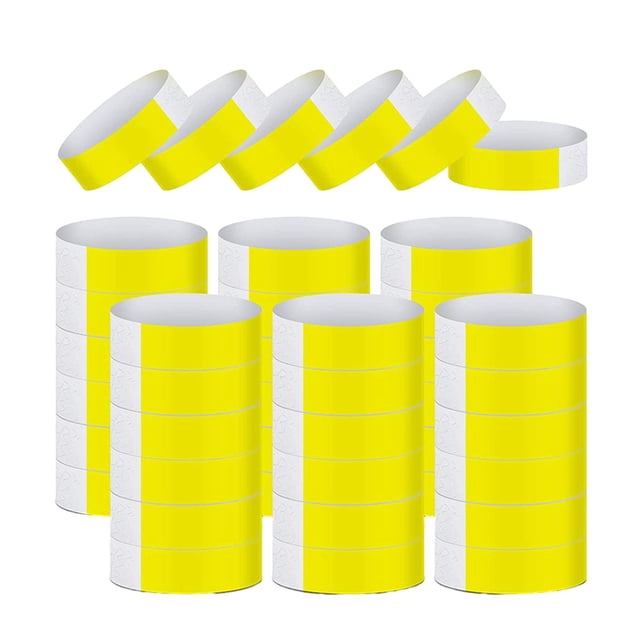 600x Brazaletes de papel Brazaletes de identificación impermeables Bandas de neón livianas Bandas para Amarillo