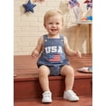 thumbnail image 6 of BemeyourBBs Newborn Baby Boy 4th of July Outfit Independent Day Clothes Bubble Romper Overalls Patriot USA Letter Flag Embroidered Sleeveless Casual Jumpsuit Overalls Baby Fourth of July Outfit, 6 of 9