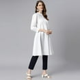 thumbnail image 5 of Janasya Indian Chinese Neck 3/4 Sleeve Solid White Cotton Tunic For Women, 5 of 7
