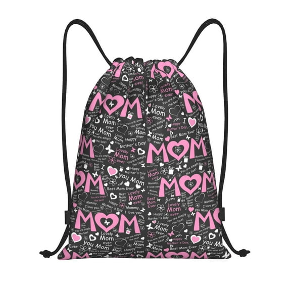 Kdxio Lovely Mom Ever Print Drawstring Backpack Bag,Waterproof Draw String Back Sack, Gym Drawstring Bags Swim Bag For Unisex