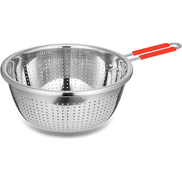 Colador de acero inoxidable 304, colador de metal de gran capacidad con mango, colador para lavar verduras, frutas y arroz en la cocina y escurrir pasta cocida