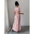 thumbnail image 2 of Womens Orange Floral Print V-Neck Short Sleeve Wrap Style Maxi Dress, 2 of 6