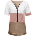 thumbnail image 4 of ICHUANYI Clearance Women's Fashion Casual Patchwork V-Neck Loose Short Sleeve T-shirt Pullover Tops(Khaki, S) Ichuanyi Ichuanyi, 4 of 5