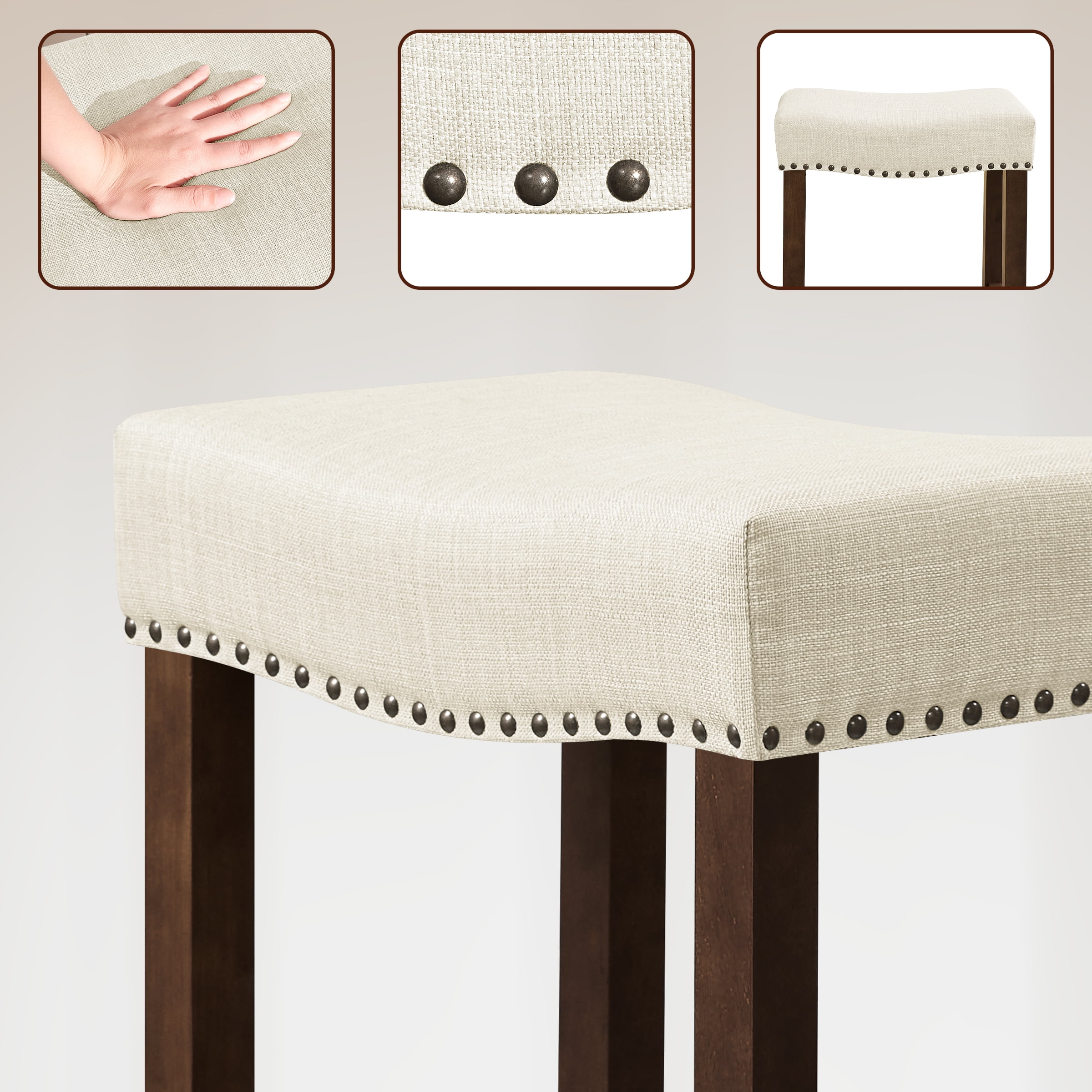 DyFun 29" Bar Stools Backless Modern Counter Stool Chairs Wooden Kitchen Island Stools (Set of 2, Ivory)