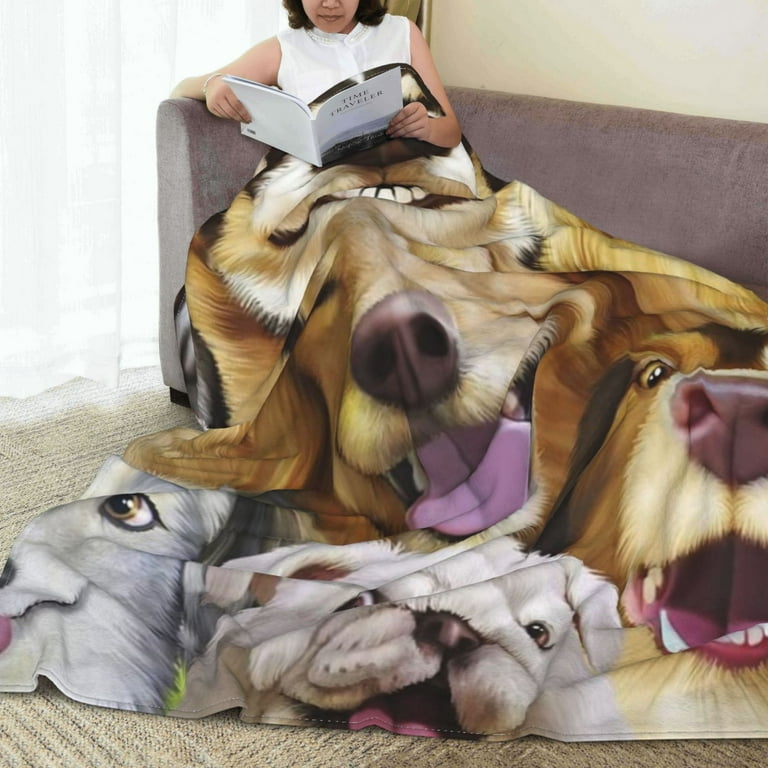 Dogs Selfie Flannel Blanket Animals Selfie Super Soft Plush Blanket for Sofa Chair Bed Office 50