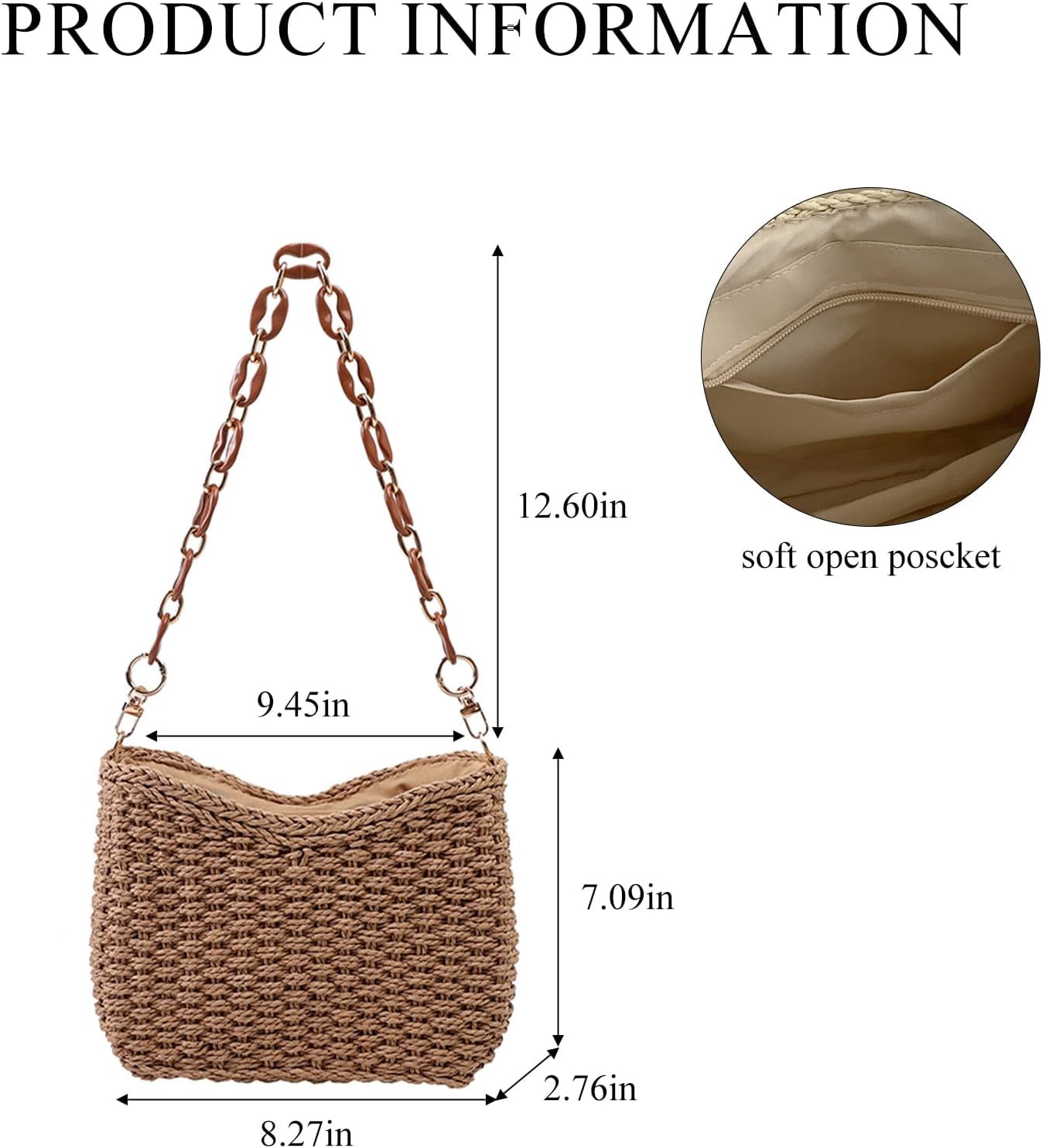 LinYooLi Straw Beach Bag, Summer Straw Bags for Women Trendy Straw Purses and Handbags Shoulder Tote Bag for Vacation