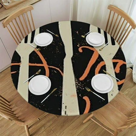 

Sheronv Cutlery Round Table Cover Stain Resistant & Washable for Indoor Outdoor Dining Wedding Parties 100% Polyester Fiber Full Width Single-Sided Printing Tablecloth 42 -46