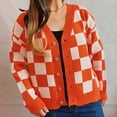 thumbnail image 5 of Cardigans for Women Checkered Knitted Sweater Casual Solid Long SLeeve Jacket Coats, 5 of 7