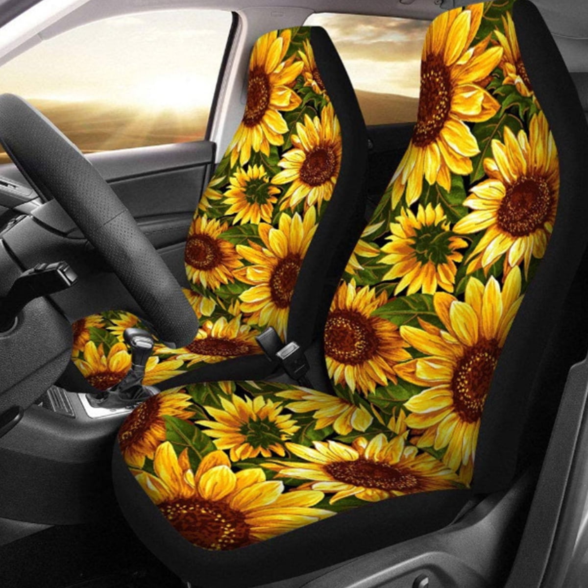 5-Seats Car Seat Covers Front Rear Breathable Protector Sunflower Pattern Set a