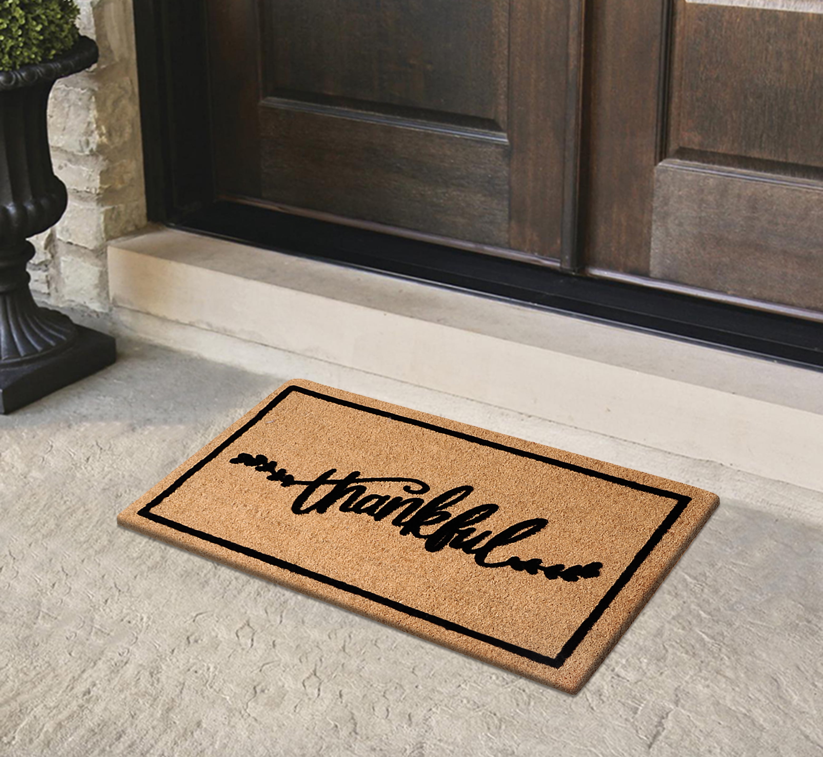 A1HC Natural Coir Flocked Doormat, Thankful Black, 24"x36", Durable Outdoor Welcome Mat