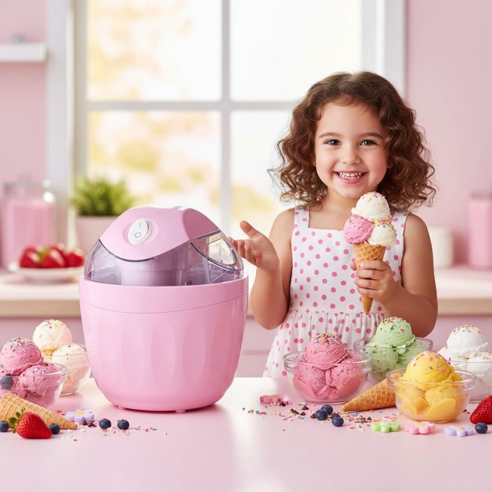 Electric Ice Cream Maker for Home, 500ml Mini Sorbet & Frozen Yogurt Machine for Kids, Quick 15-Minute Homemade Dessert Tool, 120V US Plug, Blue