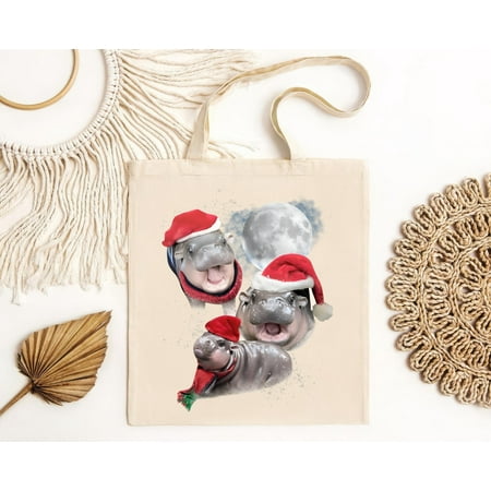 vintage Moo Deng Christmas Comfort Bag  Viral Animal Bag  Moo-Deng Hippo The Famous Baby Tote Bag  Baby Hippo Bag  Trendy Christmas Bag-TH20548