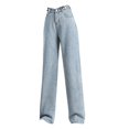 thumbnail image 2 of Women's Winter Casual Straight Pants with Plus Fleece - Jeans Style Warm Pants for Outdoor Activities and Seasonal Wear,Light Blue,L, 2 of 6