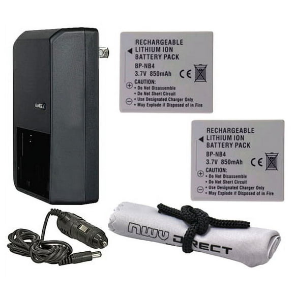 Canon PowerShot SD1000 Est une Batterie Haute Capacité (2 Unités) + Chargeur de Voyage AC/DC + Chiffon de Nettoyage en Microfibre Nwv Direct.