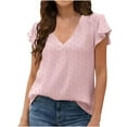 thumbnail image 2 of Swuxness Women Short Sleeve Casual T Shirts, Spring and Summer Tops, Ladies V-Neck Solid Color Comfortable Fashion Loose Pullover Tee Pink, XL, 2 of 4