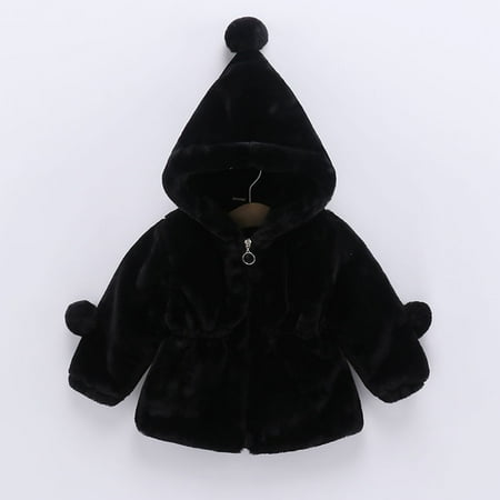 

Floleo Girls Kids Outfits Toddler Girls Solid Color Thicken Plush Cute Keep Warm Winter Hoodie Hairball Thick Coat Cloak