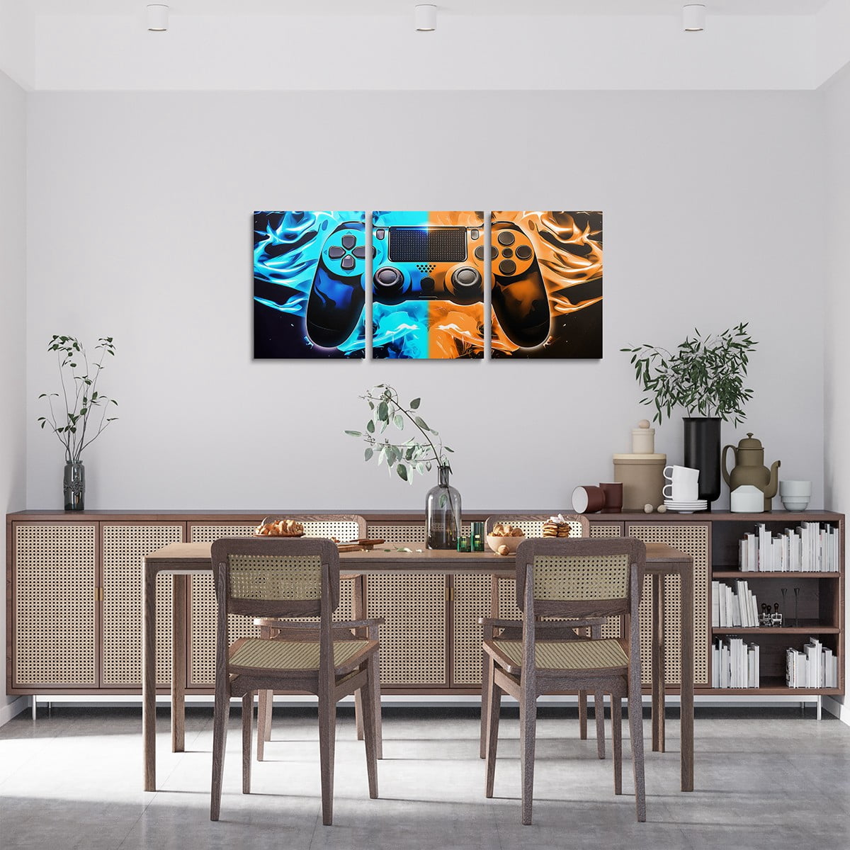 Erosebridal Gamer 3 Piece Canvas Wall Art 12"x16"x3pcs Gaming Office Wall Decorations Artwork Posters Modern Game Console Controller Bathroom Wall Art Joystick Room Decor Blue Orange