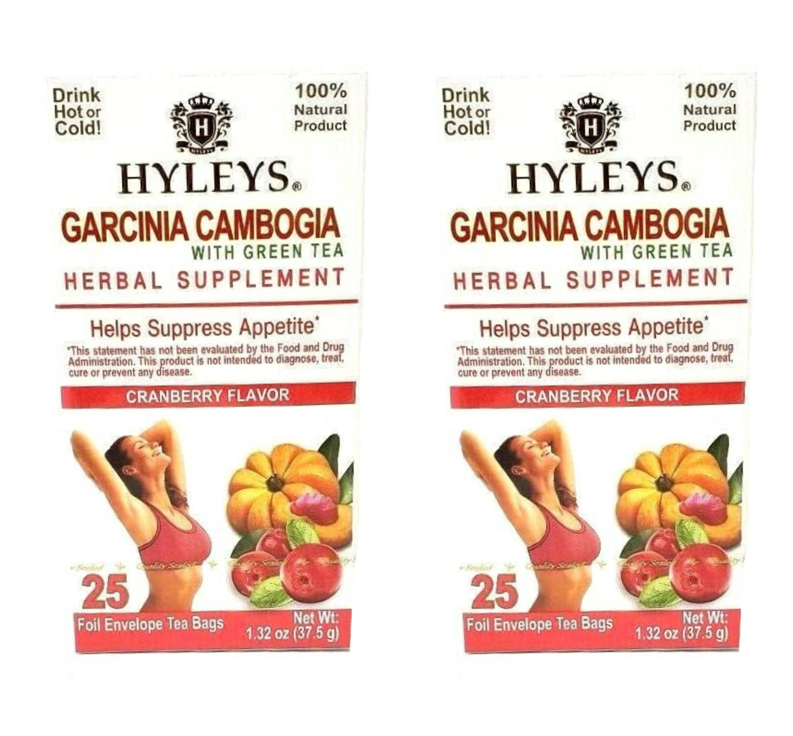 2 Pack of Hyleys Garcinia Cambogia Slim Green Tea, Cranberry Flavor (25